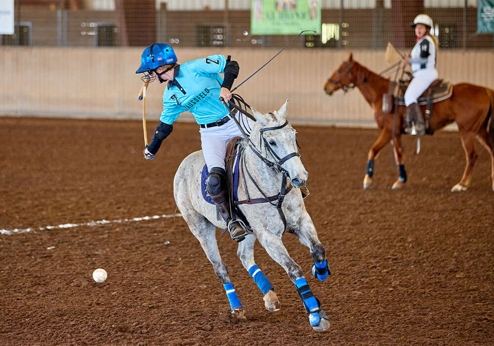 Stephanie Colburn competing in the 2021 Texas Arena League at Brookshire Polo Club in Brookshire, Texas. ©David Murrell